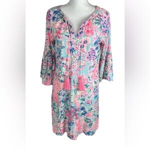 Lilly Pulitzer Del Lago Gypsea Serene Pink‎ Tasseled Cotton Shift Dress Women S